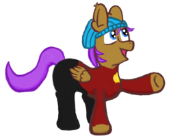 Size: 2820x2274 | Tagged: safe, artist:2tailedderpy, oc, oc only, oc:honey fall, pegasus, pony, beanie, blue eyes, clothes, cosplay, costume, femboy, happy, hat, high res, male, redshirt, simple background, solo, star trek, transparent background