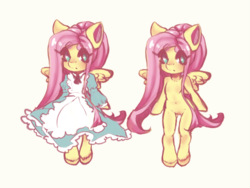Size: 818x616 | Tagged: safe, artist:tolsticot, edit, fluttershy, semi-anthro, g4, apron, arm hooves, clothes, colored sketch, cute, dress, explicit source, maid, sfw edit, shyabetes, unshorn fetlocks