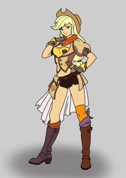 Size: 850x1200 | Tagged: safe, artist:linedraweer, applejack, human, equestria girls, g4, appleyang, clothes, commission, costume, crossover, female, halloween, humanized, rwby, solo, yang xiao long