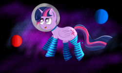 Size: 5000x3000 | Tagged: safe, artist:brok-enwings, twilight sparkle, alicorn, pony, g4, clothes, female, helmet, mare, socks, solo, space, space helmet, striped socks, twilight sparkle (alicorn)