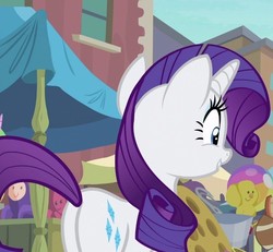 Size: 670x618 | Tagged: safe, screencap, rarity, pony, unicorn, g4, the gift of the maud pie, butt, cropped, female, mare, plot, smiling, solo