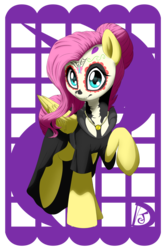 Size: 2196x3317 | Tagged: safe, artist:discorded-joker, fluttershy, g4, clothes, costume, dia de los muertos, female, high res, looking back, nightmare night, paint, simple background, solo, transparent background