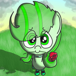 Size: 2000x2000 | Tagged: safe, afternoon, clothes, cloud, cloudy, collar, cute, flower, grass, high res, looking at you, looking up, looking up at you, rose, smiling, socks, solo