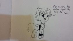 Size: 1280x720 | Tagged: safe, artist:tjpones, oc, oc only, pony, unicorn, black and white, crossover, dialogue, grayscale, monochrome, solo, star trek, traditional art