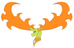 Size: 1453x950 | Tagged: safe, artist:combatkaiser, thorax, changedling, changeling, g4, to where and back again, antlers, glare, horn, horns, impossibly large horn, king thorax, male, megaloceros, simple background, solo, this isn't even my final form, transparent background