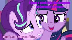 Size: 1280x709 | Tagged: safe, edit, edited screencap, screencap, starlight glimmer, twilight sparkle, alicorn, pony, g4, engrish, image macro, meme, misspelling, twilight sparkle (alicorn)