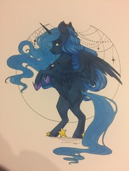 Size: 2448x3264 | Tagged: safe, artist:silentwulv, princess luna, g4, female, high res, lidded eyes, looking back, profile, rearing, solo, traditional art, wip