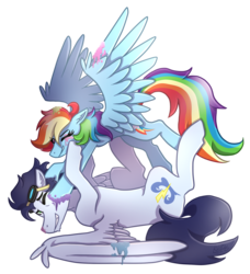 Size: 1642x1800 | Tagged: safe, artist:monnarcha, rainbow dash, soarin', pony, g4, 30 day otp challenge, food fight, goggles, male, meme, otp, ship:soarindash, shipping, simple background, straight, transparent background