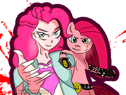 Size: 1440x1080 | Tagged: safe, artist:rostimen, pinkie pie, equestria girls, g4, blood, digital art, equestria girls ponified, jojo's bizarre adventure, killer queen, pinkamena diane pie, ponified, yoshikage kira