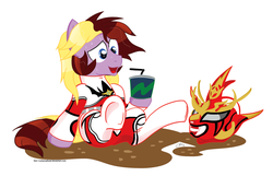 Size: 1280x825 | Tagged: safe, artist:stec-corduroyroad, oc, oc only, oc:corduroy road, pony, anime, bodysuit, cordy, drink, halloween, hero, jushin liger, male, mask, nightmare night, old school, sexy, soda, solo, stallion, superhero, sweat, tongue out, wrestling