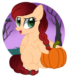 Size: 1084x1180 | Tagged: safe, artist:sugguk, oc, oc only, oc:enya, pegasus, pony, pumpkin, solo