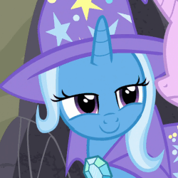 Size: 505x506 | Tagged: safe, screencap, trixie, pony, g4, to where and back again, animated, c:, female, gif, hat, headbob, lidded eyes, smiling, solo focus