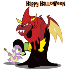 Size: 600x662 | Tagged: safe, artist:queencold, garble, spike, dragon, g4, banjo, clothes, cosplay, costume, crossover, duo, friendshipping, hat, lord hater, musical instrument, simple background, text, transparent background, vector, wander over yonder, wander over yonder reference, wander's hat