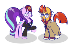 Size: 5255x3290 | Tagged: safe, artist:ryuyo, starlight glimmer, sunburst, g4, absurd resolution, glasses, gravity falls, grunkle stan, male, simple background, stanford pines, stanley pines, transparent background