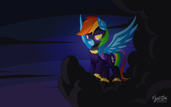 Size: 2560x1600 | Tagged: safe, artist:mysticalpha, rainbow dash, g4, clothes, costume, female, goggles, shadowbolt dash, shadowbolts costume, solo, spread wings