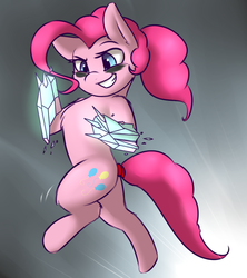 Size: 1200x1350 | Tagged: safe, artist:captainpudgemuffin, pinkie pie, earth pony, pony, g4, 4chan, bipedal, crystal, drawthread, earth pony magic, female, gauntlet, smiling, solo