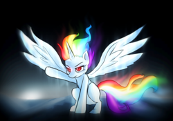 Size: 1490x1041 | Tagged: safe, artist:not-ordinary-pony, rainbow dash, alicorn, pony, g4, alicornified, female, glowing mane, race swap, rainbowcorn, solo, super rainbow dash, super rainbowcorn