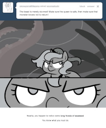 Size: 666x800 | Tagged: safe, artist:egophiliac, princess luna, giant squid, moonstuck, g4, anguilla armor, animated, female, filly, gif, monochrome, solo, woona, younger