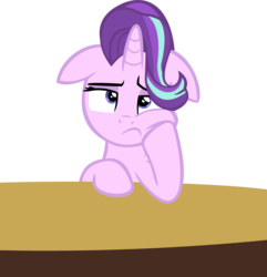 Size: 11018x11437 | Tagged: safe, artist:cyanlightning, starlight glimmer, every little thing she does, g4, .svg available, absurd resolution, annoyed, bored, female, floppy ears, simple background, solo, table, transparent background, vector