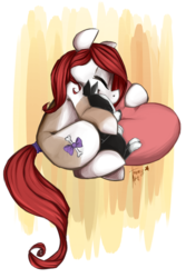 Size: 1288x1928 | Tagged: safe, artist:tamyarts, oc, oc only, oc:scarlet trick, dog, earth pony, pony, cute, heart pillow, hug, ocbetes, pillow