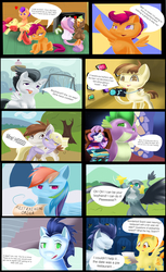 Size: 2500x4096 | Tagged: safe, artist:thewarriorartist, apple bloom, button mash, dinky hooves, featherweight, gabby, pipsqueak, princess ember, rainbow dash, rarity, rumble, scootaloo, soarin', spike, spitfire, starlight glimmer, sweetie belle, tender taps, thorax, earth pony, griffon, pegasus, pony, g4, adorabloom, age difference, and then spike was bi, angry, bisexual, butt, camera, comic, controller, cooties, crack shipping, cute, cutie mark crusaders, dancing, diasweetes, dinkabetes, facewing, female, filly, game console, gay, gilligan cut, heart, hissing, implied foalcon, madorable, male, mare, mine, mine!, pie, plot, restraining order, scootaloo is not amused, ship:dinkysqueak, ship:emberspike, ship:scootaspike, ship:sparity, ship:sparlight, ship:sweetiemash, ship:thoraxspike, shipping, shipping denied, spike gets all the mares, stallion, stallion on filly, straight, tenderbloom, that pony sure does love pies, this will end in jail time, this will not end well, unamused, what the hay?, wing hands