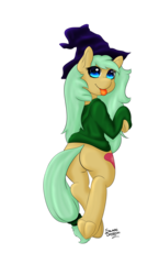 Size: 4040x6971 | Tagged: safe, artist:salamishowdown, oc, oc only, oc:blossom heart, absurd resolution, butt, clothes, cute, halloween, hat, hoodie, plot, simple background, solo, tongue out, transparent background, underhoof, witch hat