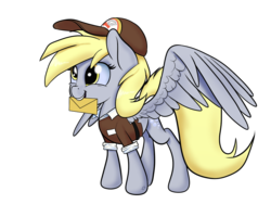 Size: 1024x768 | Tagged: safe, artist:arcuswind, derpy hooves, pegasus, pony, female, letter, mailmare, mare, mouth hold, simple background, solo, spread wings, transparent background