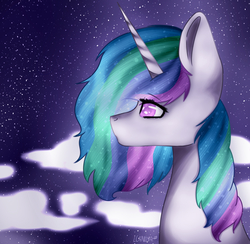 Size: 2458x2400 | Tagged: safe, artist:lcandys, princess celestia, g4, cloud, female, high res, solo, stars