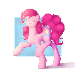 Size: 2000x2000 | Tagged: safe, artist:peachmayflower, pinkie pie, g4, eyes closed, female, high res, smiling, solo, walking