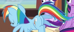 Size: 588x255 | Tagged: safe, screencap, rainbow dash, starlight glimmer, twilight sparkle, alicorn, pony, g4, the crystalling, butt, cropped, female, mare, plot, twilight sparkle (alicorn)