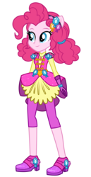 Size: 1800x3500 | Tagged: safe, artist:mixiepie, pinkie pie, equestria girls, g4, my little pony equestria girls: legend of everfree, clothes, crystal guardian, cute, diapinkes, female, geode of sugar bombs, gloves, magical geodes, pants, ponied up, simple background, smiling, solo, transparent background, vector