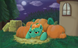 Size: 2036x1243 | Tagged: safe, artist:testostepone, lightning dust, g4, female, halloween, nightmare night, painting, pumpkin, solo