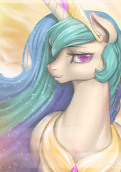 Size: 2480x3508 | Tagged: safe, artist:mrs1989, princess celestia, pony, g4, bust, colored pupils, female, high res, jewelry, looking at you, mare, portrait, regalia, solo