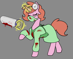 Size: 760x618 | Tagged: safe, artist:whatsapokemon, oc, oc only, oc:bright idea, blood, clothes, costume, doctor, head mirror, solo, surgeon