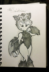 Size: 581x856 | Tagged: safe, artist:theburningdonut, babs seed, earth pony, anthro, g4, animal costume, big babs wolf, clothes, costume, female, leotard, mare, monochrome, older, solo, traditional art, wolf costume