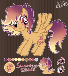 Size: 1327x1494 | Tagged: safe, artist:monnarcha, oc, oc only, oc:sunrise skies, pegasus, pony, reference sheet, solo