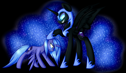 Size: 2560x1500 | Tagged: safe, artist:despotshy, nightmare moon, princess luna, g4, crying, duality, s1 luna