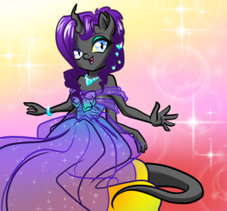 Size: 800x744 | Tagged: safe, artist:askcolorflare, oc, oc only, oc:sirenity, changeling, lamia, original species, changeling oc, clothes, dress, female, multiple arms, smiling, solo