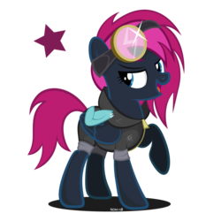 Size: 1080x1080 | Tagged: safe, artist:noah-x3, oc, oc only, oc:neon flare, pegasus, pony, bunny ears, clothes, costume, dangerous mission outfit, female, goggles, hoodie, mare, nightmare night costume, show accurate, simple background, solo, transparent background, vector