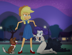 Size: 5894x4481 | Tagged: safe, artist:invisibleink, applejack, rarity, winona, equestria girls, g4, absurd resolution, clothes, costume, dorothy gale, female, halloween, halloween costume, princess leia, star wars, the wizard of oz