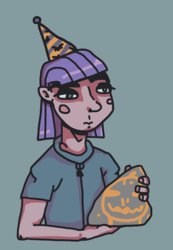 Size: 716x1032 | Tagged: safe, artist:grinwild, maud pie, human, g4, female, halloween, hat, holiday, humanized, jack-o-lantern, pumpkin, rock, solo