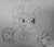Size: 1251x1074 | Tagged: safe, artist:tjpones, pinkie pie, rarity, twilight sparkle, earth pony, pony, unicorn, vampire, g4, bandage, black and white, fangs, frankenstein's monster, grayscale, lineart, monochrome, monster, mummy, stitched body, stitches, traditional art