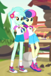 Size: 384x580 | Tagged: safe, screencap, bon bon, lyra heartstrings, sweetie drops, equestria girls, g4, my little pony equestria girls: legend of everfree, clothes, converse, cropped, leaning, legs, ship:lyrabon, shipping, shoes, sneakers
