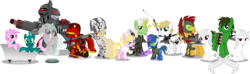 Size: 7578x2255 | Tagged: safe, artist:vector-brony, oc, oc only, oc:aquarius zodiac, oc:aries zodiac, oc:cancer zodiac, oc:capricorn zodiac, oc:dr. zodiac, oc:gem zodiac, oc:leo zodiac, oc:libra zodiac, oc:mini zodiac, oc:pisces zodiac, oc:sagittarius zodiac, oc:scorpio zodiac, oc:silver stripe, oc:taurus zodiac, oc:virgo zodiac, earth pony, merpony, pegasus, pony, robot, unicorn, zebra, fallout equestria, fallout equestria: project horizons, albino, colt, female, filly, male, twins