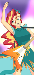Size: 892x1920 | Tagged: safe, artist:jonfawkes, sunset shimmer, equestria girls, g4, my little pony equestria girls: legend of everfree, 45 minute art challenge, armpits, clothes, crystal gala, dress, female, flying v, guitar, musical instrument, solo, sunset shredder