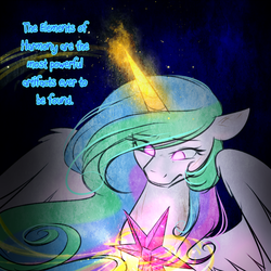 Size: 750x750 | Tagged: dead source, safe, artist:cosmalumi, princess celestia, alicorn, pony, tumblr:ask queen moon, g4, alternate timeline, elements of harmony, solo, the nightmare reigns