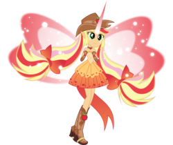 Size: 9300x7801 | Tagged: safe, artist:orin331, applejack, equestria girls, g4, absurd resolution, clothes, cowboy hat, daydream shimmer, daydream-ified, dress, elf ears, female, freckles, hat, high heel boots, pigtails, simple background, sleeveless, solo, stetson, strapless, transparent background, twintails, updated, vector