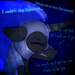Size: 750x750 | Tagged: safe, artist:cosmalumi, nightmare moon, princess luna, tumblr:ask queen moon, g4, alternate timeline, solo, the nightmare reigns