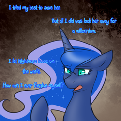 Size: 750x750 | Tagged: safe, artist:cosmalumi, princess luna, tumblr:ask queen moon, g4, alternate timeline, solo, the nightmare reigns