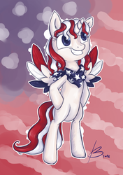 Size: 1024x1457 | Tagged: safe, artist:kyaokay, oc, oc only, alicorn, pony, alicorn oc, american flag, bipedal, nation ponies, ponified, signature, solo, united states